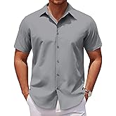 COOFANDY Men's Casual Short Sleeve Button Down Shirts Untucked Dress Shirts Wrinkle Free Summer Wedding Shirts Solid