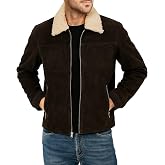LP-FACON Men's Sherpa Collar Suede Leather Jacket - Dark Brown Vintage Winter Leather Jacket