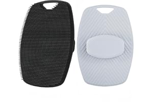 JOPPLIM 2 Pack Silicone Body Scrubber, Highly Elastic Bristles Handheld Brush for Shower, Lather Well and Gentle Exfoliating, Makes Skin Smooth, for Women and Men, Black and Gray