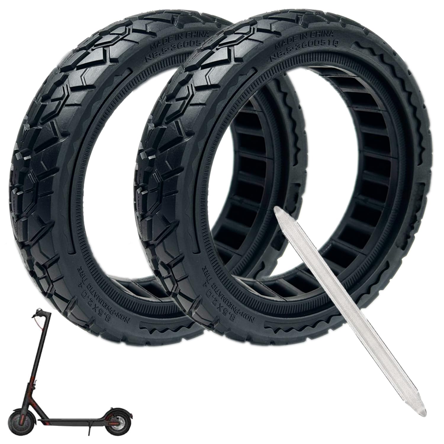 Photo 1 of 50/75-6.1 Off-road Solid Tire, 8 1/2 x2 Scooter tire, 8.5x2 Scooter Tubeless Solid Tire, for Gotrax GXL V2/XR/APEX Xiaomi M365/M365 Pro/Pro 2/1S/ 3/3 Lite Scooter (2 Pack) (A)