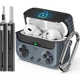 Inesore Retro Game Case for AirPods Pro/Pro 2 (Black) for Men Boy | Gamepad Design, Lock Buckle Anti-Drop Design, Hard PC+TPU Shockproof Cover, Comes with Keychain, Cleaner Kit