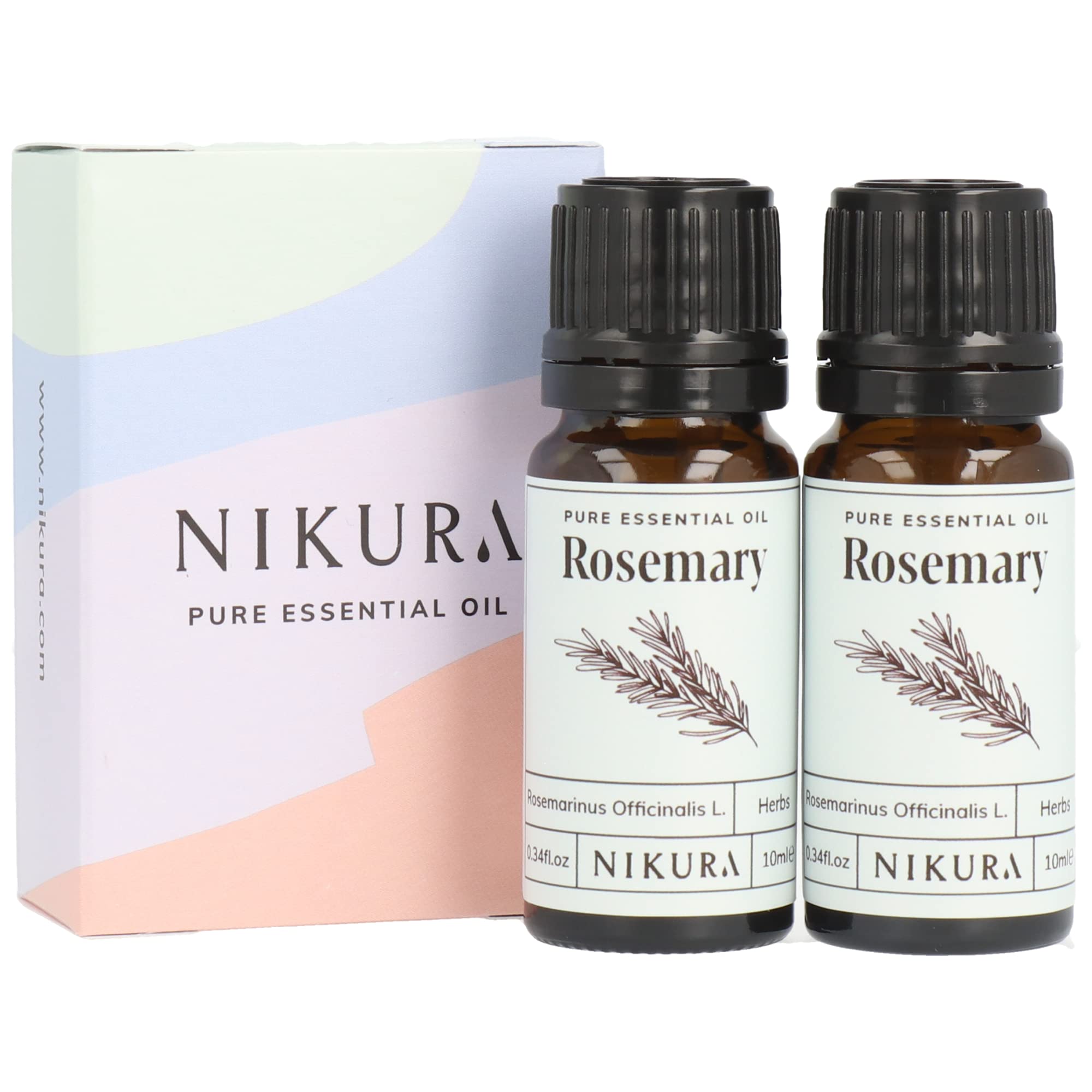 Nikura Rosemary Essential Oil - 20ml (2 x 10ml) | 100% Pure Natural Oils | Perfect For Hair Growth, Haircare, Hair Loss, Beard | Great For Study Focus, Aromatherapy, Memory, Diffuser | Vegan & UK Made