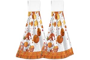 DUSSDIL Pumpkins Maple Gnome Kitchen Hanging Towels Bathroom Hand Bath Towel Set 2 Pcs Dish Cloths 14 x 18 in Tea Bar Tie Dry Towels Soft Absorbent Durable for Laundry Room Decor
