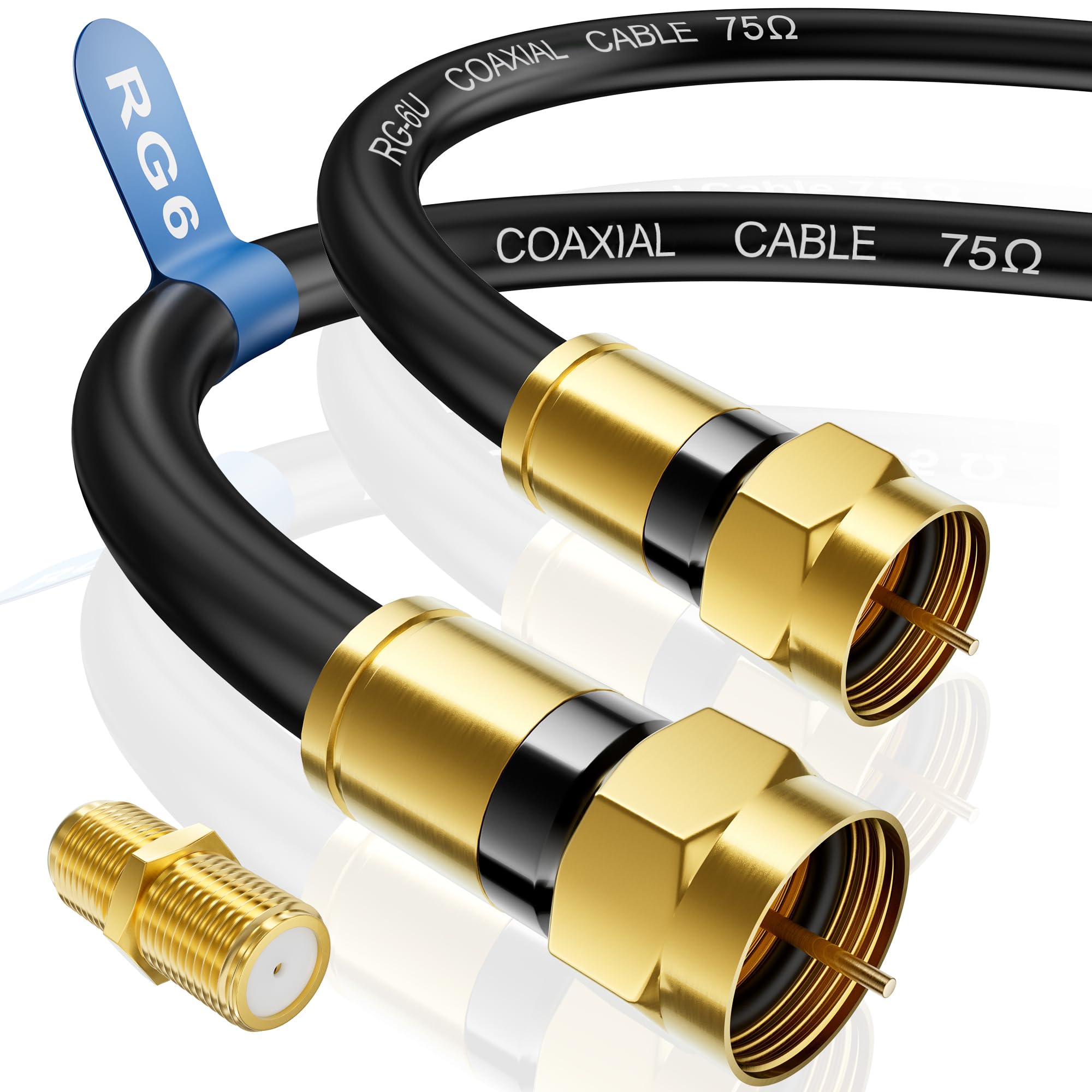 Photo 1 of Nixsto RG6 Coaxial Cable, 3FT 6FT 10FT 15FT 25FT 50FT 100FT Coax Cable Cord with Gold F-Type Connector, High Speed Internet, Digital TV Aerial for HDTV, Satellite, Antenna, Modem with Extender- 10ft