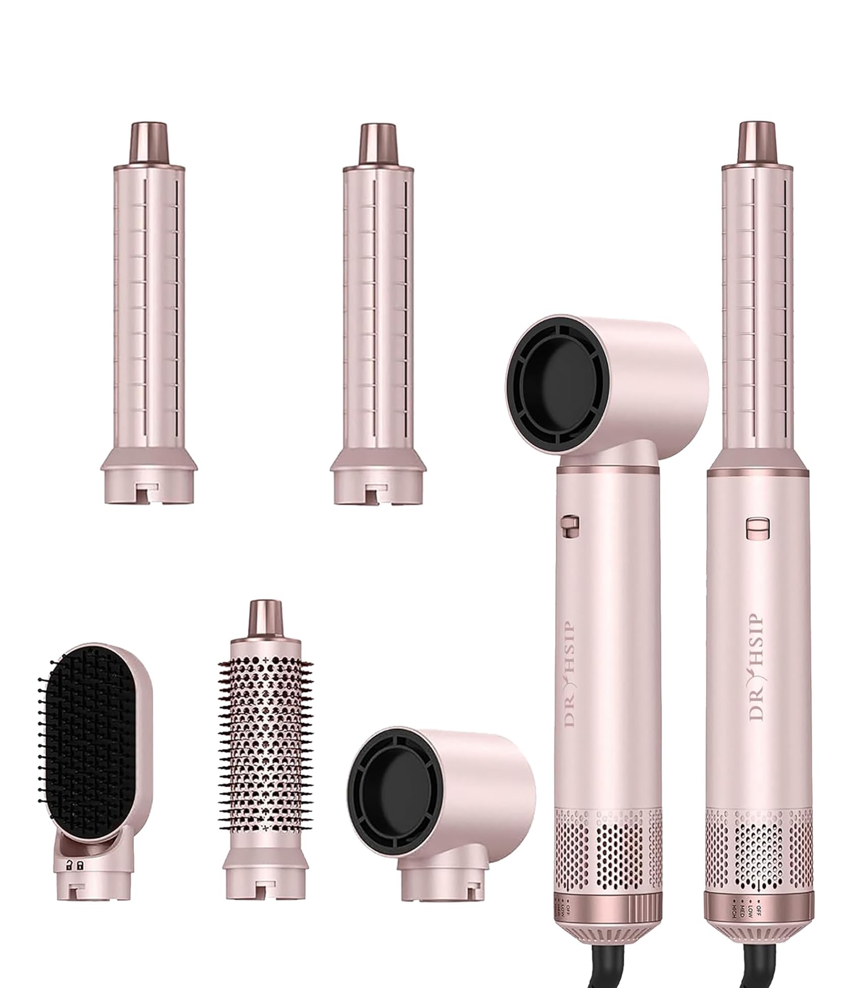 Photo 1 of 5 in 1 Hair Styler Curler & Air Dryer Brush, Low-Speed Negative Ionic Air Styler Drying, Multi Hair Styler, Professional Blow Dryer Brush for Curling Volumizing Straightening Styling (Pink)