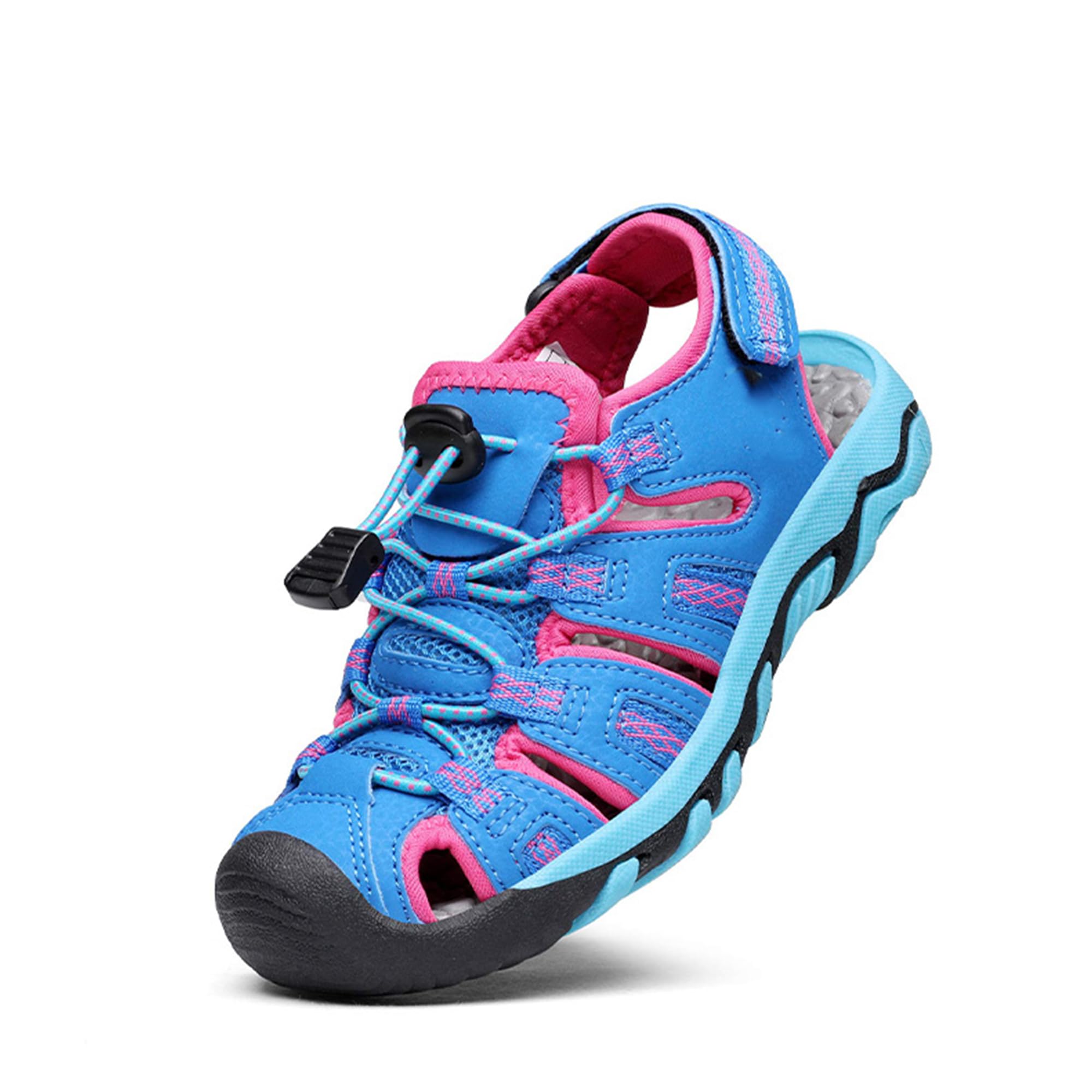 Photo 1 of DREAM PAIRS Boys Girls Summer Outdoor Athletic Sport Sandals Walking Hiking Hook and Loop Adjustable Multicolor for Toddler/Little/Big Kids,Size 3 Little Kid,Navy/Fuchsia/Mint,160912-K
