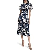 Calvin Klein Womens Short Flutter Sleeve V-Neck Crepe A-line Midi Dress