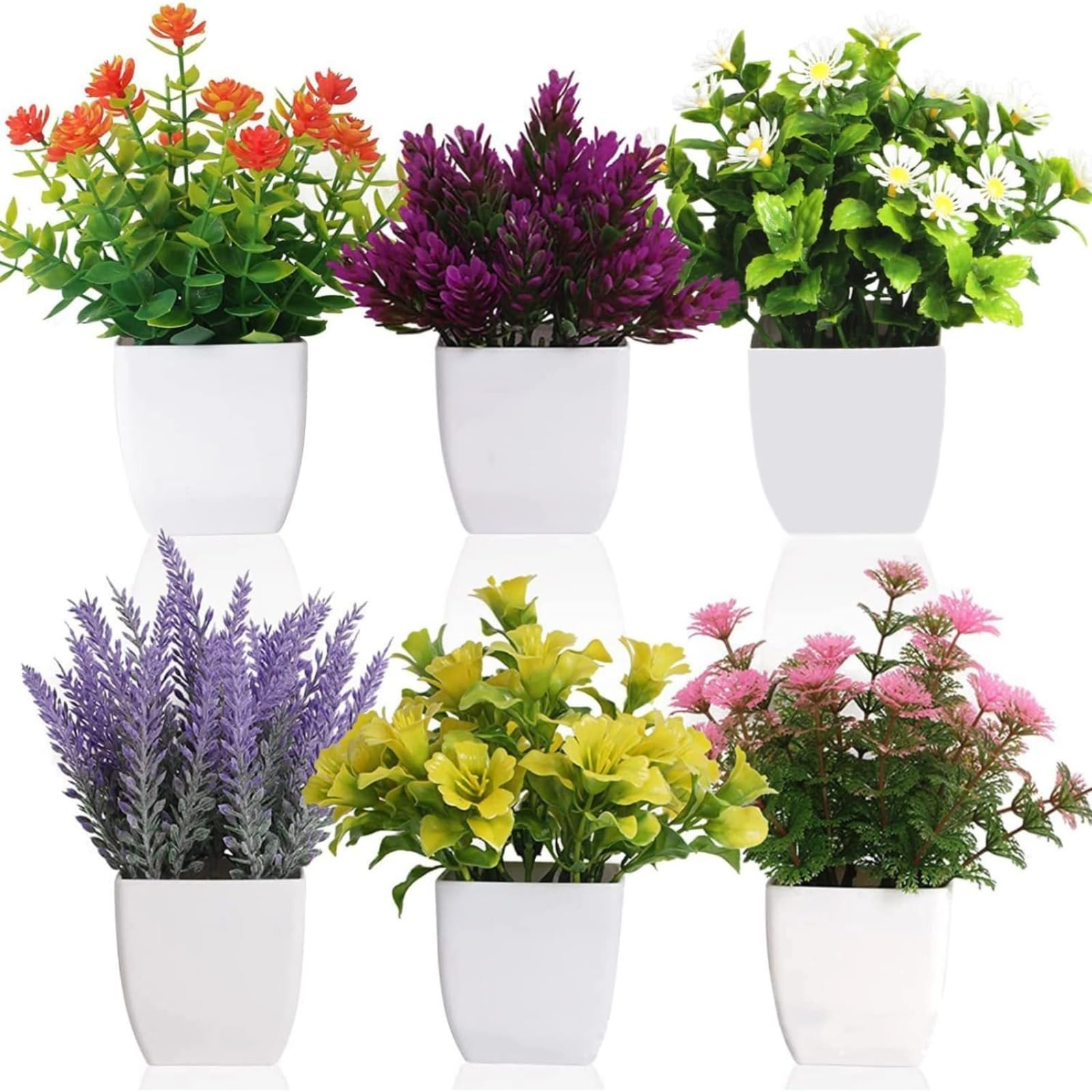 Cuschoicezm 6 Pack Mini Potted Artificial Plants,Faux Plants Indoor with Plastic Pot for Home Office Desk Table Decoration