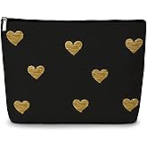GREOXG Golden Heart Makeup Bag, Small Travel Cosmetic Bag with Zipper, Cute Makeup Pouch Gift Ideas for Women Teen Girls Friends Mom Sisters Teacher Birthday Christmas Wedding Graduation-E17