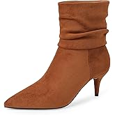 CosyFever Slouch Ankle Boots for Women, Pointed Toe 2.6 Inch Mid Stiletto Heel Booties,Ruched Dress Booties for Date Night,Party & Evening Outfits
