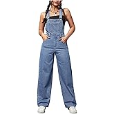 SweatyRocks Women's Denim Jumpsuit Overalls Bib Adjustable Strap Straight Leg Jeans Overall Jumpsuit