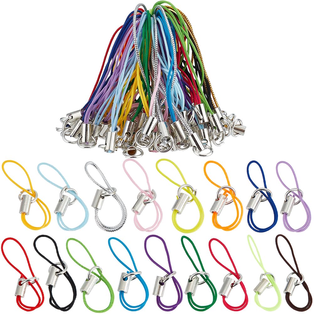 GORGECRAFT 200Pcs Random Hand Wrist Strap Lanyard Detachable Cell Phone Split Ring Strap Mobile Lariat Lanyards Colorful Phone Charm Loop Cords String for Hanging Charms USB Keychain Trinkets