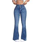 Flvsun High Waisted Flare Jeans for Women Stretch Bell Bottom Jeans 4-Button Tummy Vintage Slim Denim Pants
