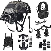 Airsoft Fast Helmet Set Tactical Helmet with Military Noise Cancelling Headset Rail Mount and Helmet Cover Memory Foam Protective Pad Adjustable Size for Adult and Teenager