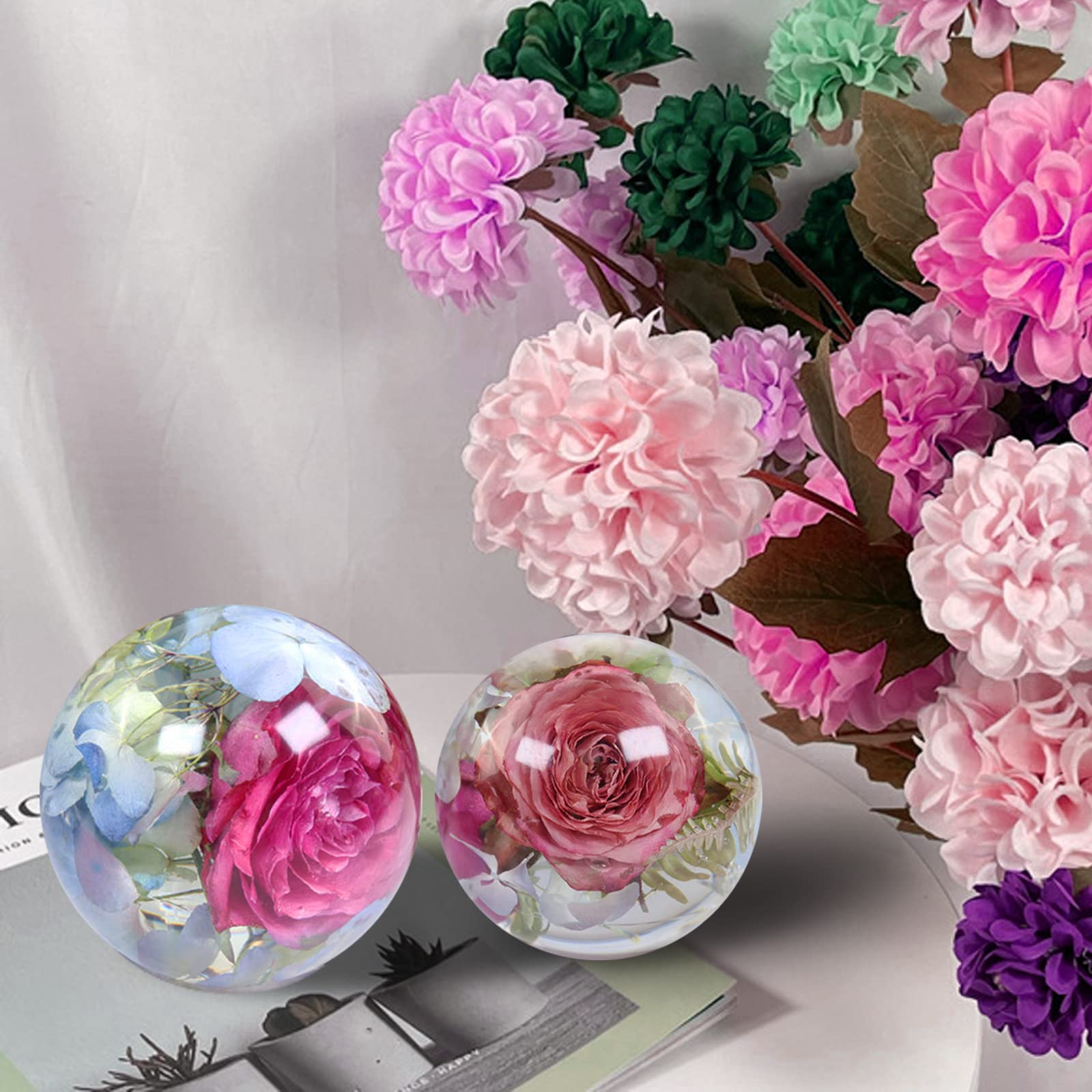 2Pcs Large Sphere Resin Molds,4.7'' & 4'' Crystal Ball Silicone Resina Molds for Flowers Preservation,Seamless Orb Epoxy Resin Moulds for DIY Resin Art Candle Soap Making Home Decor