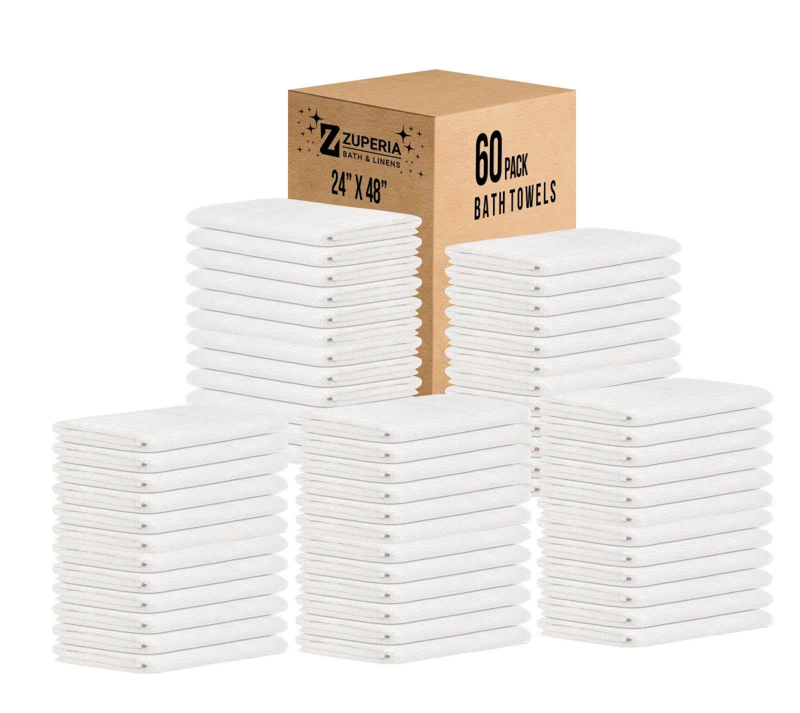 Photo 1 of ZUPERIA White Bath Towels Bulk 60 Pack (24 x 48 Inches) - 100% Cotton Economy Light Weight Towels for Commercial Use - Quick Dry, Ultra-Soft, and Absorbent Bulk Towels