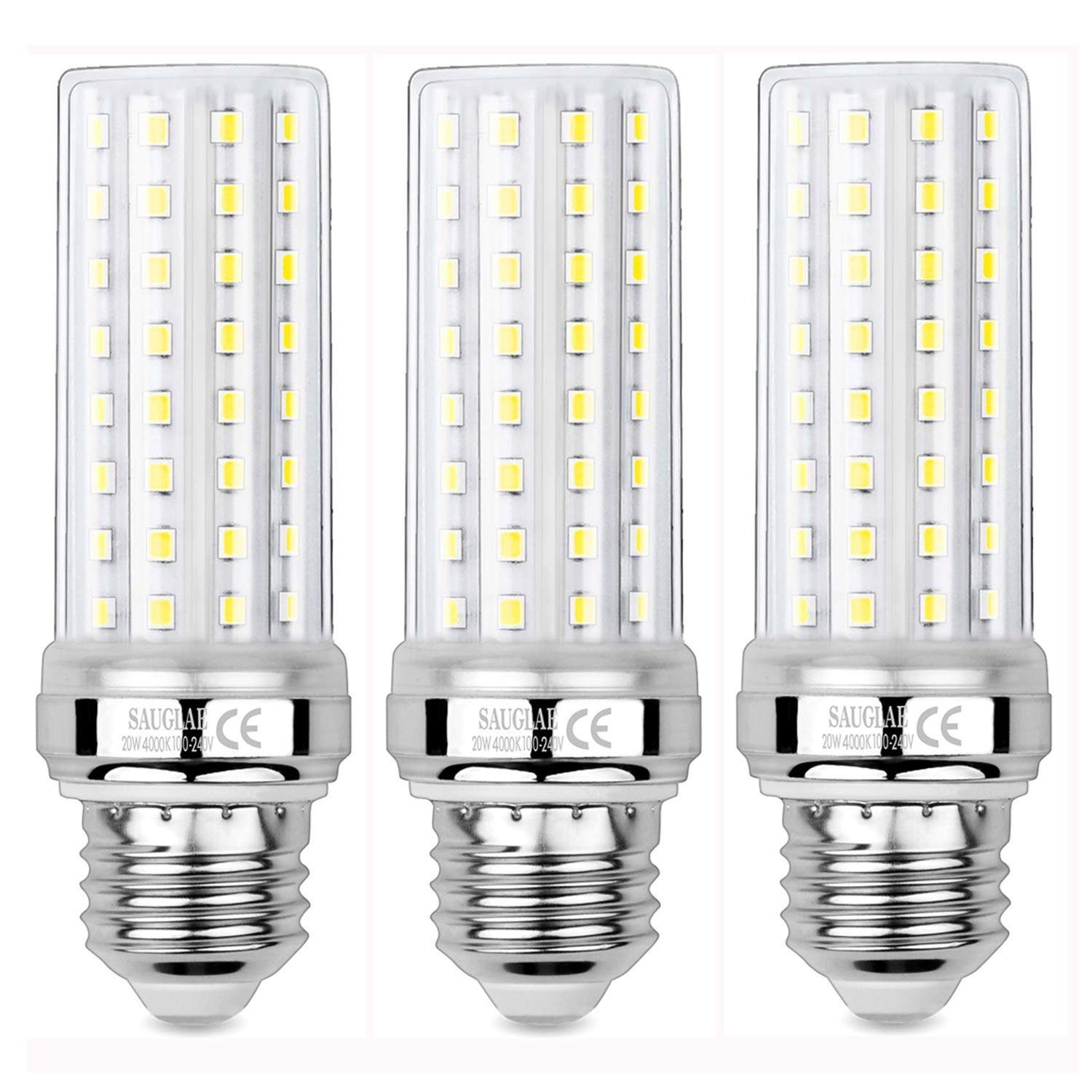 SAUGLAE 20W LED Corn Bulbs, 150W Incandescent Bulbs Equivalent, 4000K Natural White, 2300 Lumen, E27 Edison Screw Light Bulbs, 3-Pack