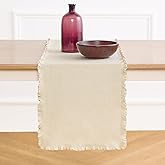 Solino Home Ruffle Linen Table Runner 72 Inches Long - 100% Pure Linen Natural Table Runner 14 x 72 Inch for Spring, Easter, Mothers Day - Juliette Ruffle, Handcrafted and Machine Washable