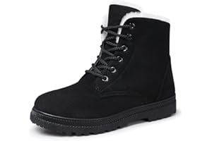 SHIBEVER Winter Snow Boots for Women: Warm Fur Lined Ankle Boots Comfortable Suede Lace Up Booties Cute Flat Shoes