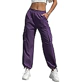 Women's High Waisted Cargo Pants Baggy Trendy Hiking Parachute Pants with Pockets Y2K Cargo Trousers Drawstring Ankles