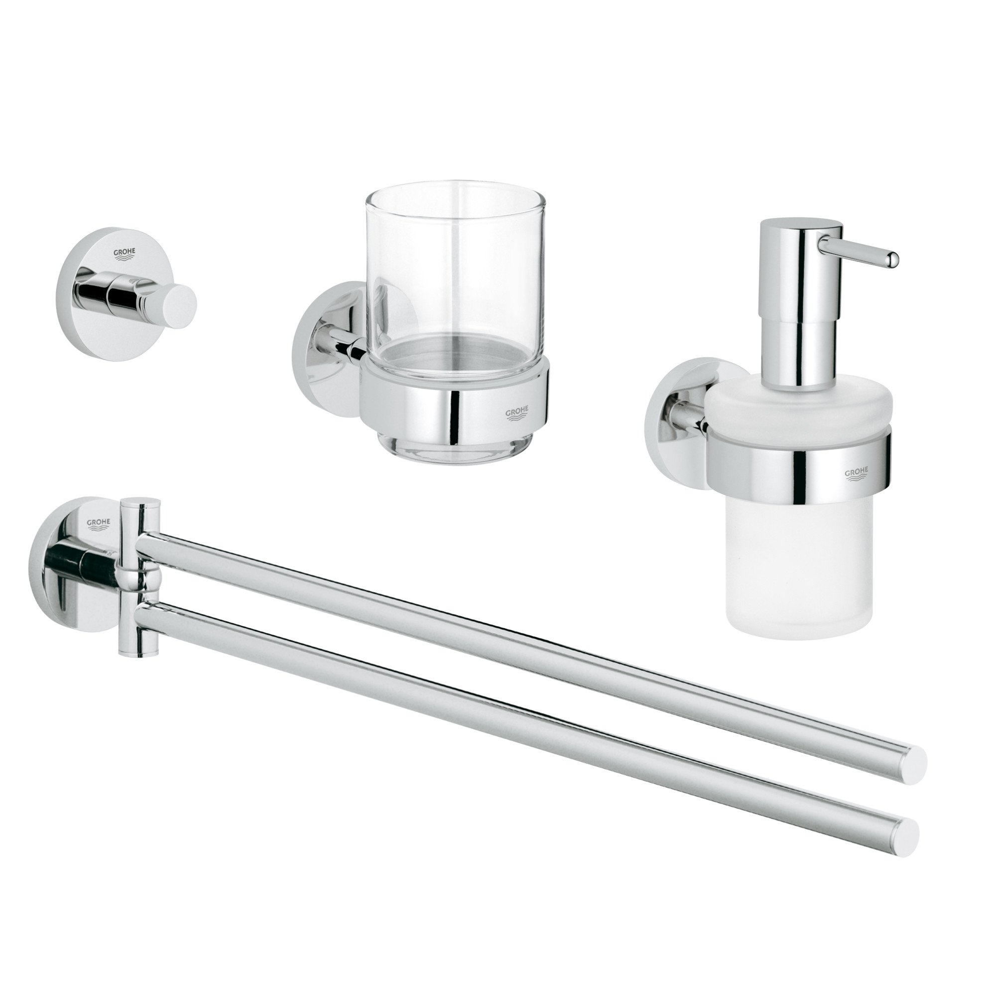 GROHE Essentials New 4-in-1 Master Bathroom Accessories Set Chrome 40846001