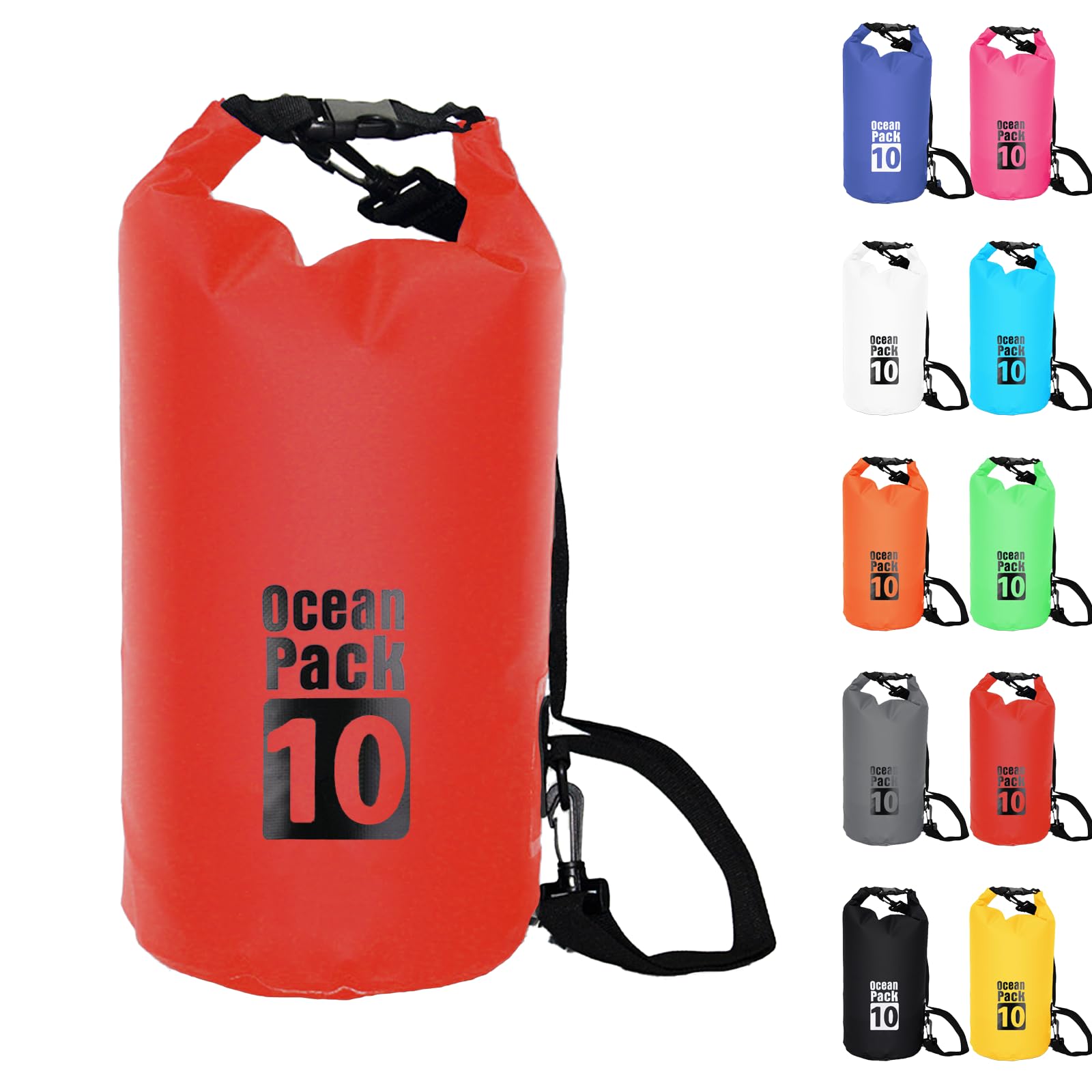 Dry Bag 10L, Boat Dry Bags Red Waterproof Bag Dry Sack Roll Top Long Adjustable Shoulder Strap 2L/5L/10L/20L/30L/40L for Drifting Boating Kayaking Fishing Rafting Swimming Camping Canoeing Surfing