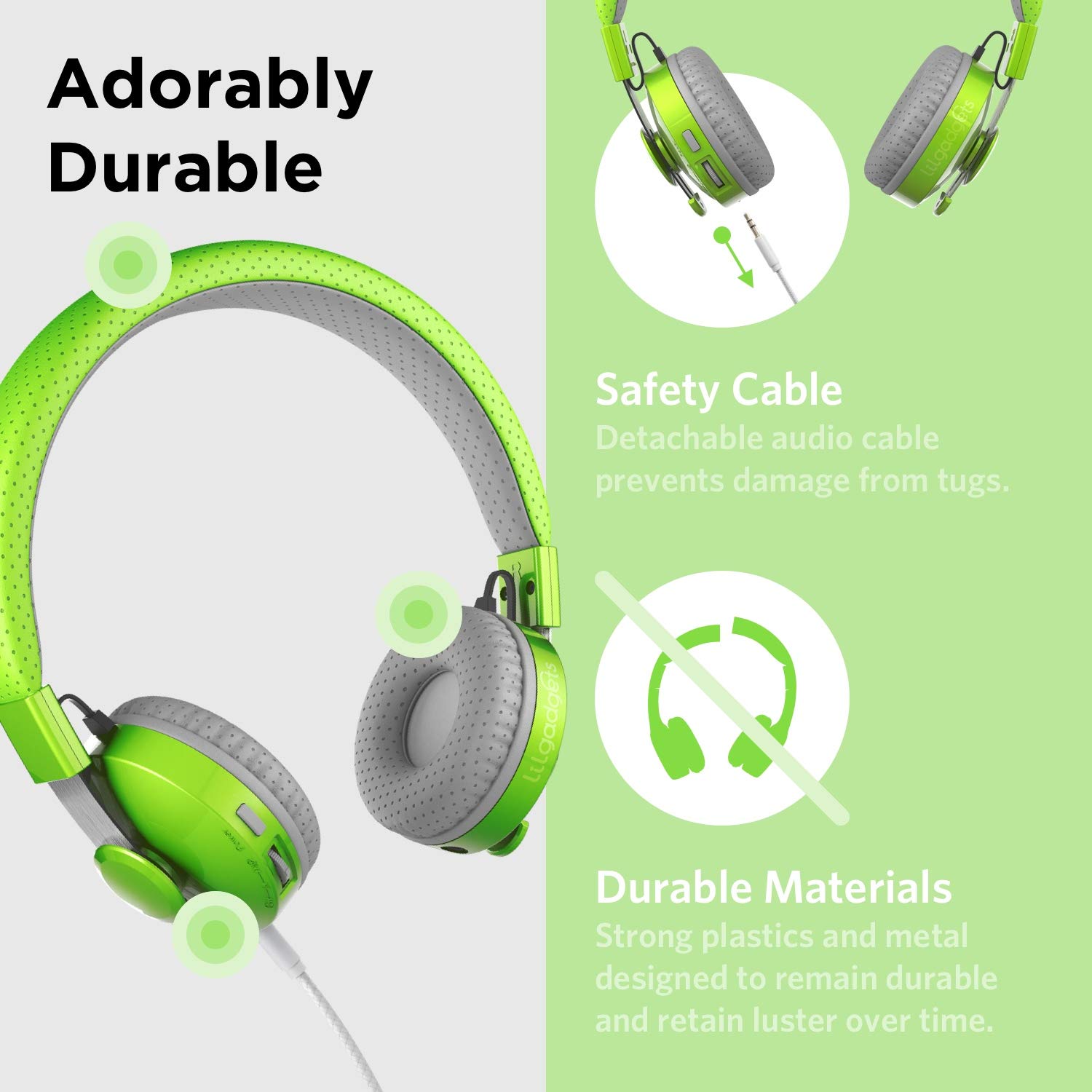 LilGadgets Untangled Pro On-Ear Wireless Kids Headphones for School, Microphone, Volume Limited, SharePort Technology, SoftTouch Padding, Green