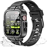Dsytom Waterproof Case with Band Compatible for Apple Watch Band 45mm 44mm 41mm 40mm for Men ,Rugged Shockproof Smartwatch Strap Protective Bumper Cover with Built-in Tempered Glass Screen Protector