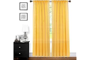 Sapphire Home Mustard Yellow Sheer Curtains - 84 Inches Length, 2 Panels Set Sheer Drapes, Light Filtering Textured Window Curtain for Living Room, Bedroom, Kitchen & Dining - 54"x84", Mustard Yellow