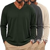 Ficerd 3 Pack Men's Big and Tall Long Sleeve Cotton Shirts | V Neck Tees, Casual Loose Fit Tops, Basic Layering Undershirts, L-7xl, Workout Gym, Comfortable for Daily Wear, Fall &amp; Winter