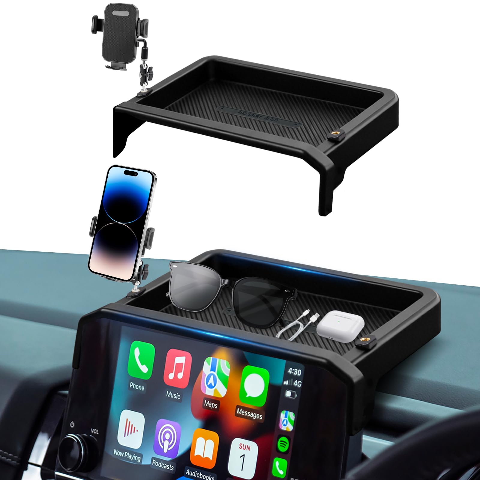 TUYICN Car Phone Holder Fit for Pathfinder 2022 2023 2024 2025 w/Dash Tray Storge Box Organizer-Cell Phone Mount for Pathfinder Accessories 9 inch Touch Screen 360 Degree Rotation (Not fit 14.5 inch)