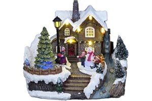 Lightahead Musical Christmas Snow House Figurine with Turning Tree Scene, LED Light with 8 Melodies,