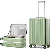Hanke 24 Inch Checked Luggage PC Hard Shell luggage Top Opening Aluminum Frame Travel Luggage Suitcases with Wheels for Woman Men.(Bamboo Green)