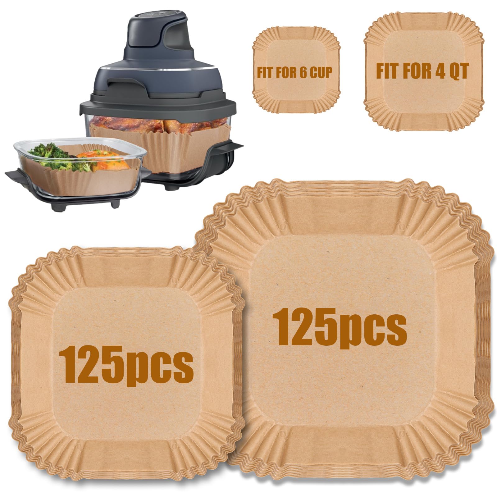 Photo 1 of Palksky Air Fryer Liners for Ninja Crispi Containers, Disposable 125 + 125 Pcs Airfryer Liners for Ninja Crispi 4-In-1 Portable Glass Air Fryer Cooking System, Non-Stick