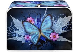 Biyejit Blue Butterfly Toaster Cover 2 Slice Bread Toaster Oven Dustproof Cover, Kitchen Small Appliance Cover Bread Toaster Cover Bakeware Protector