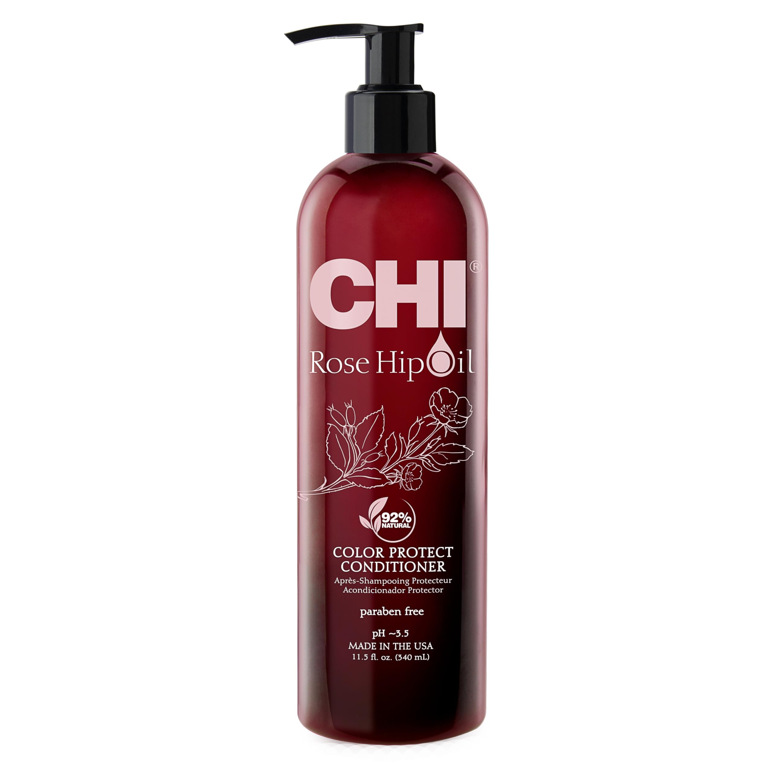 CHI Rosehip Oil, Colour Protecting Conditioner for Coloured Hair | Moisturizing longer lasting haircolor protector | Shiny hair | Sulfate Free | 92% Natural Ingredients, Paraben Free, 340 ml