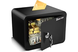 EMASME Mini Safe Small Safe Box Money Safe Small Safes for Home Dorm Mini Safes for Kids Safety Box for Cash Documents Kids Lock Box with Key Black (0.23 Cubic Feet)