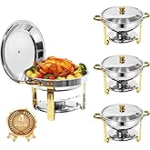 4-Pack Chafing Dish for Buffet Set, 6QT Round 304 Stainless Steel Buffet Food Warmers – Complete Set with Full Accessories for Catering, Wedding Events, Parties & Dinners