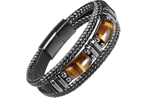 Enjoy Risingsun Tiger Eye Black Leather Bracelet Men Natural Tiger Eye Gemstone Crystal Stone Jewelry Handmade Courage And Stress Relief Protection Bracelet