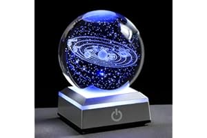 QIANWEI 3d Solar System Model Crystal Ball 80mm 3.15inch - Outer Space Astronomy Gifts Room Decor Crystal Sphere Unique Gifts For Men Him Best Birthday Dad Physics Science Teacher Night Light Planet Lamp