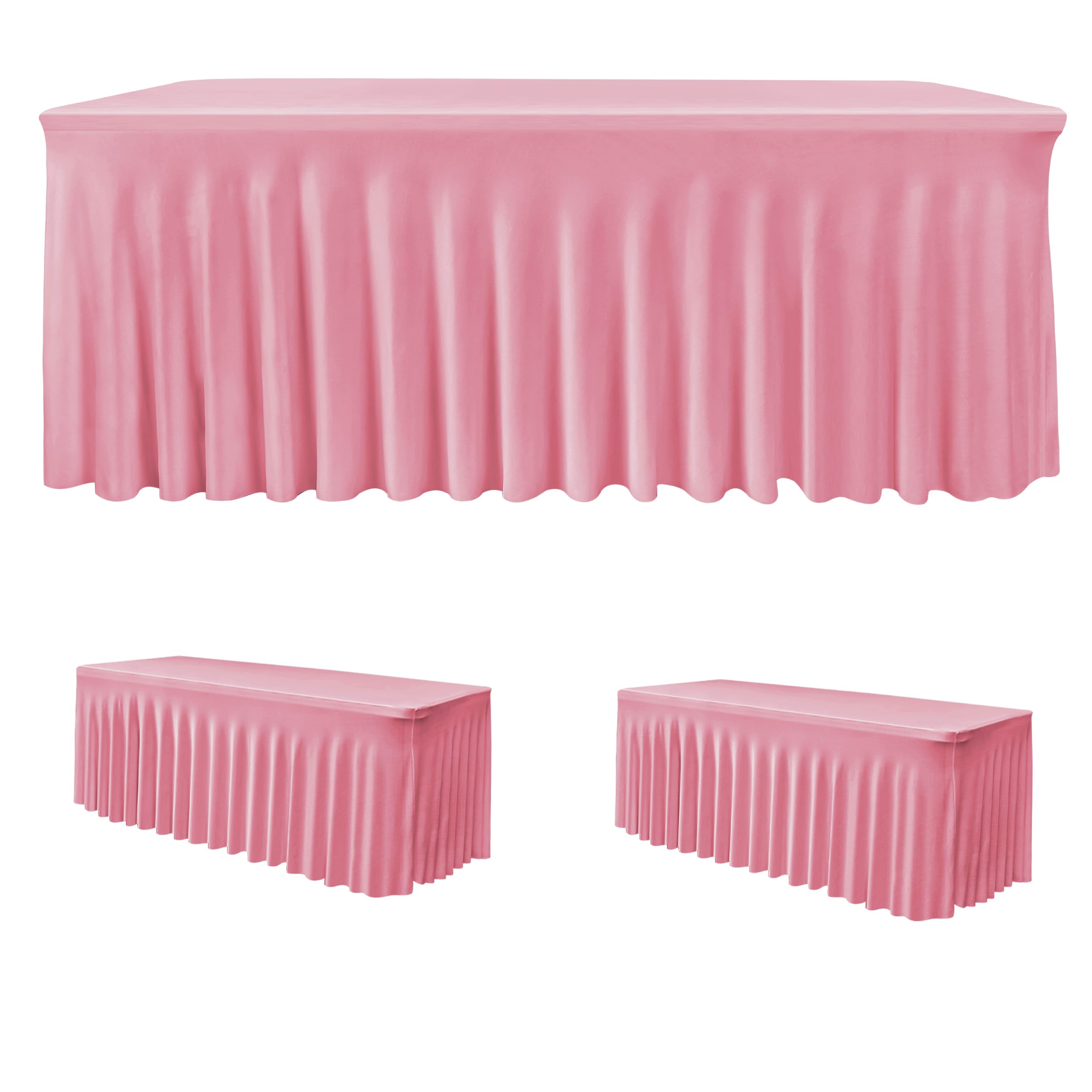 Photo 1 of HolidayIdeas 2 Pack Spandex Table Skirts for 6 ft Folding Table, Stretch Rectangle Tablecloth for Wedding, Banquets, Parties, Pink, 30x72 Inch