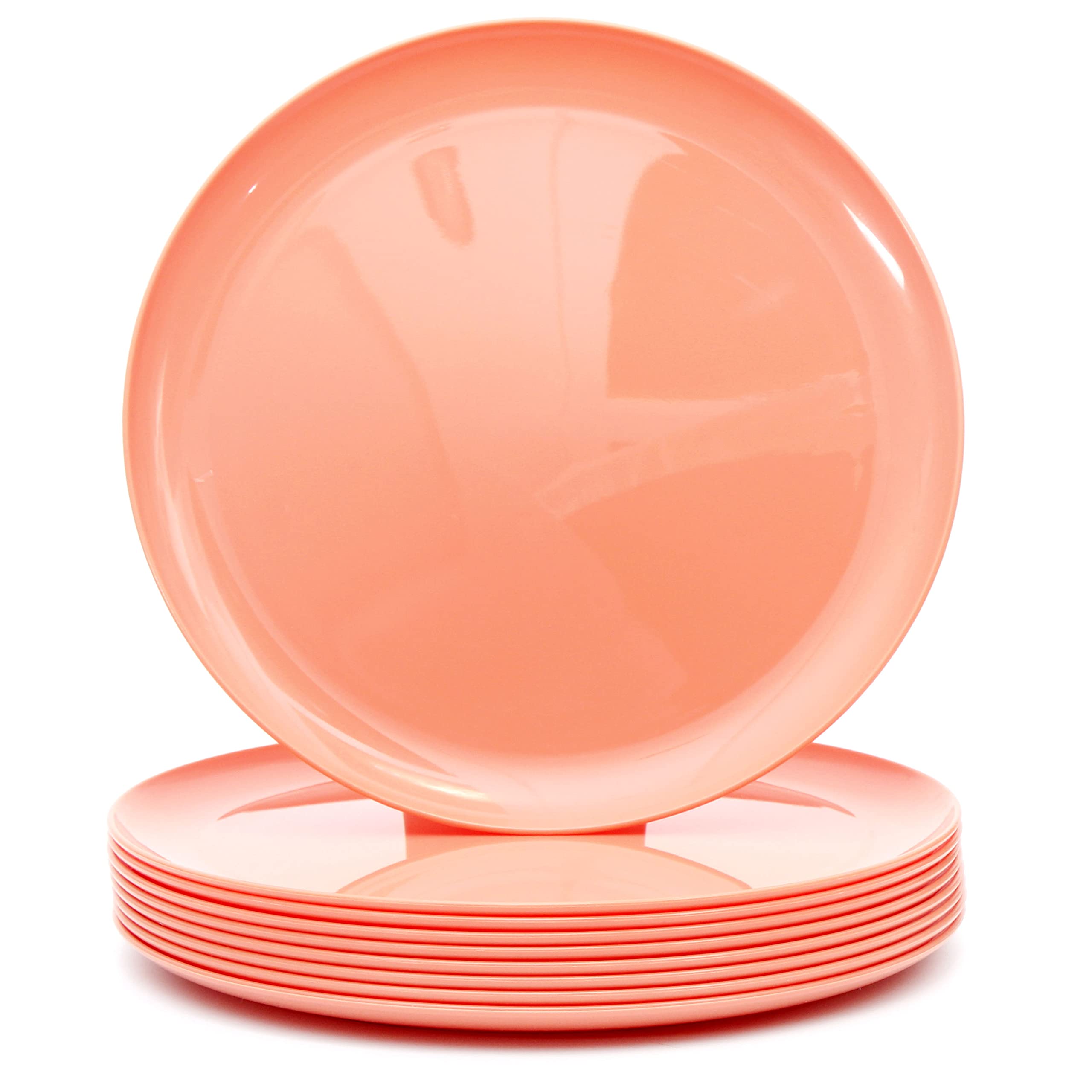 Youngever 9 Pacl 25CM Plastic Plates, Large Plates, Dinner Plates, Set of 9 (Peach)