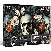Skull Puzzles for Adults 1000 Pieces, Vintage Halloween Jigsaw Puzzle Flowers Butterfly, Horror Skeleton Puzzle Challenging Puzzles for Adults