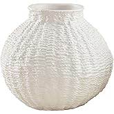 Mud Pie Woven Ceramic Round Vase, Large, 8.25" x 7.5"