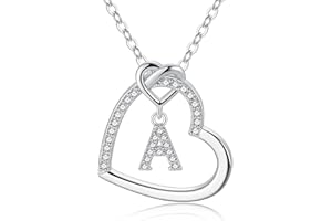 M MOOHAM Stocking Stuffers for Teen Girls Women - Heart Initial Necklaces for Girls Teen Women, Cubic Zirconia Heart Pendant Necklace, Dainty Initial Necklace Letter A - Z Jewelry Christmas Gifts