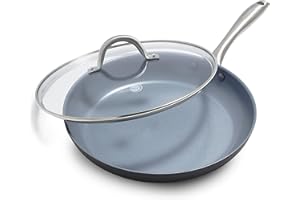 GreenPan Lima Ceramic Hard Anodized 12" Frying Pan Skillet with Lid, PFAS/PFOA-Free Nontoxic Pots and Pans, Oven & Broiler Safe, Stainless Steel Handle, Cookware for Eggs & Omelet, Gray