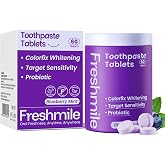 Freshmile Whitening Toothpaste Tablets with NHA, Purple Toothpaste 60 Count | Nano-Hydroxyapatite Toothpaste for Teeth Whitening Fluoride-Free, for Sensitive Teeth &amp; Gums, Travel-Friendly Tabs