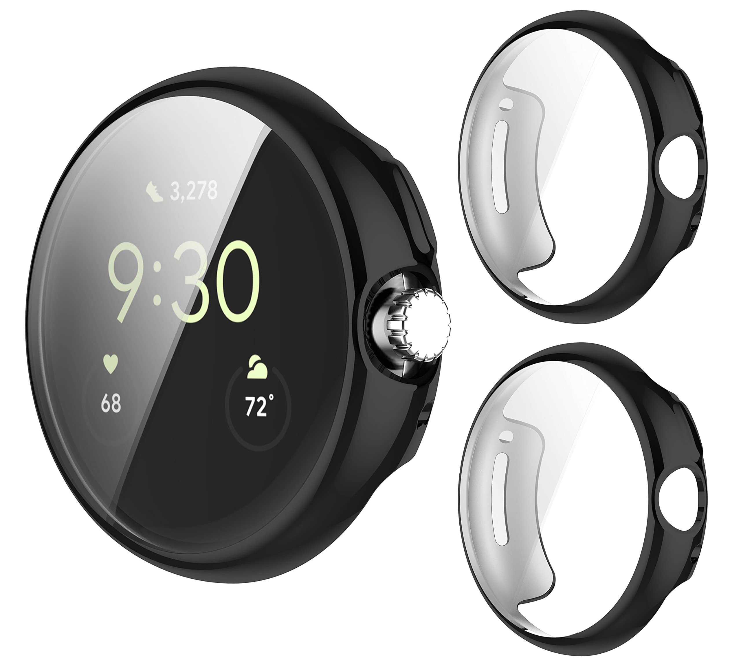GIOPUEY [2 PACK Case Compatible with Google Pixel Watch 1/2/3 41mm, Soft TPU, Shock Resistant, Google Pixel Watch 1/2/3 41mm Cover - BLACK+BLACK
