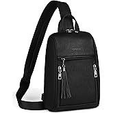 FADEON Sling Bag for Women, Crossbody Backpack with Tassels, Designer Leather Shoulder Chest Bags for Travel