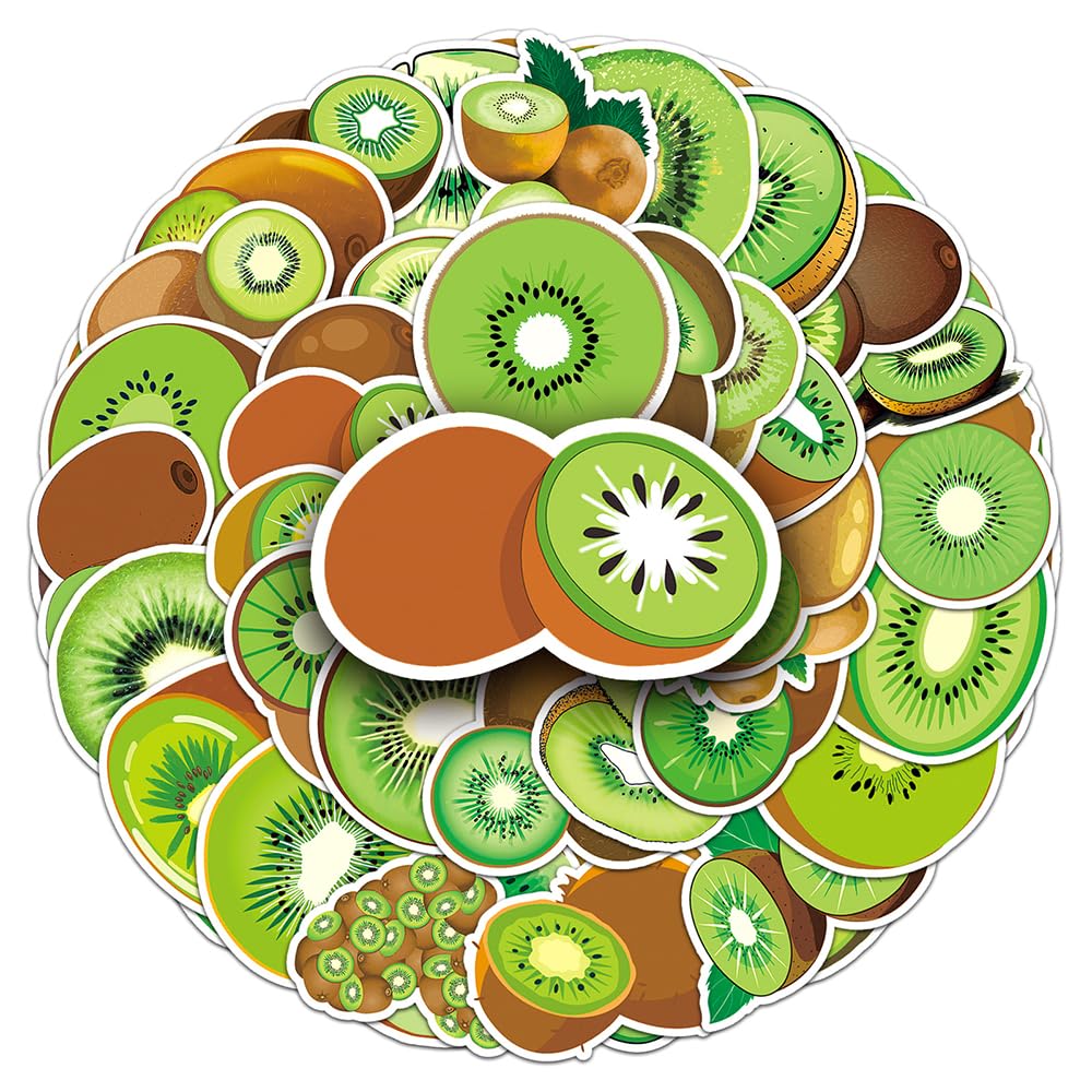 Green Kiwi Vinyl Stickers, 50 PCS Waterproof Kiwi Fruit Decals for Laptops, Scrapbooking, Journals, Notebooks, Water Bottles, Suitcases, Phones & DIY Decor